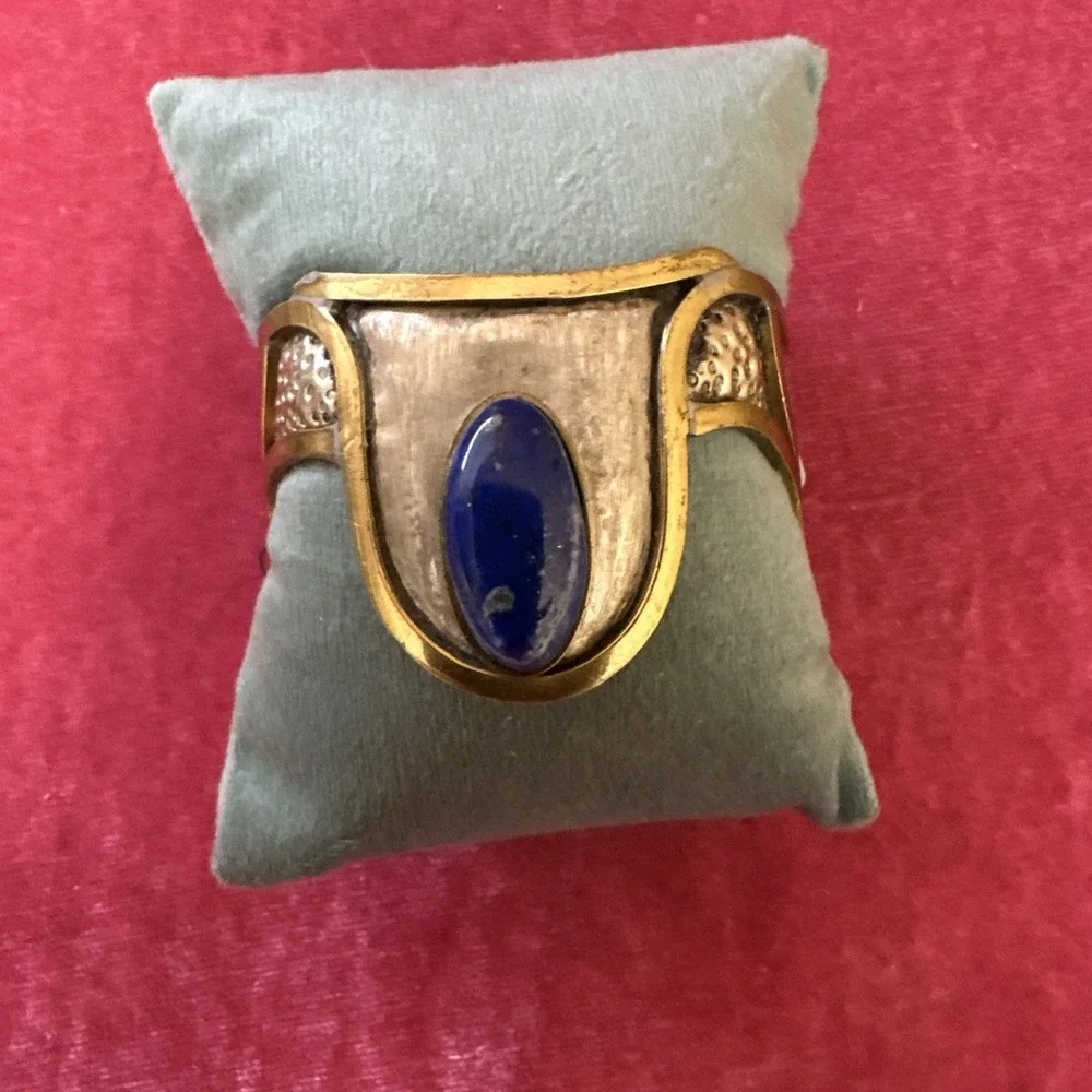 VTG NEW MORITA GIL MID CENTURY MODERNIST BRUTALIST Cuff BRACELET LAPIS LAZULI